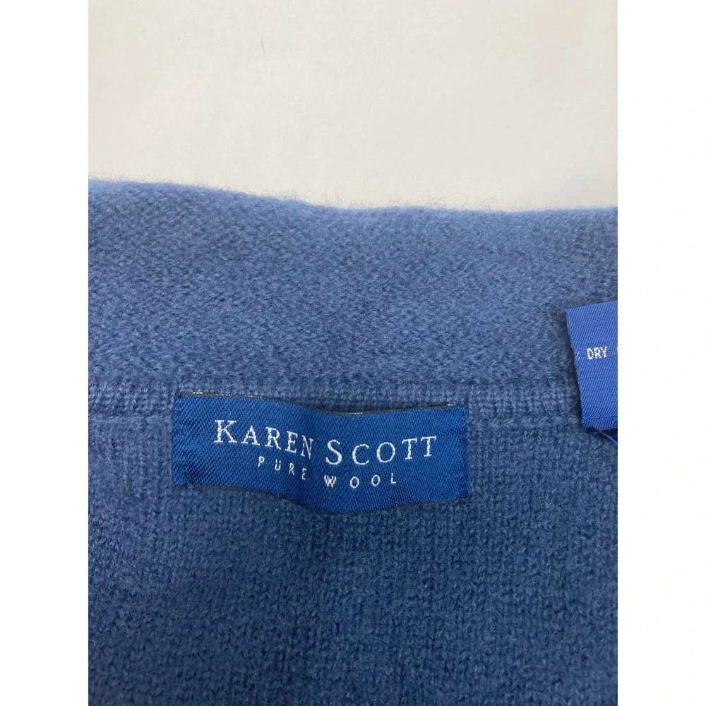 Karen‎ Scott Wool Zippered Sweater Jacket Floral Embroidery Size L